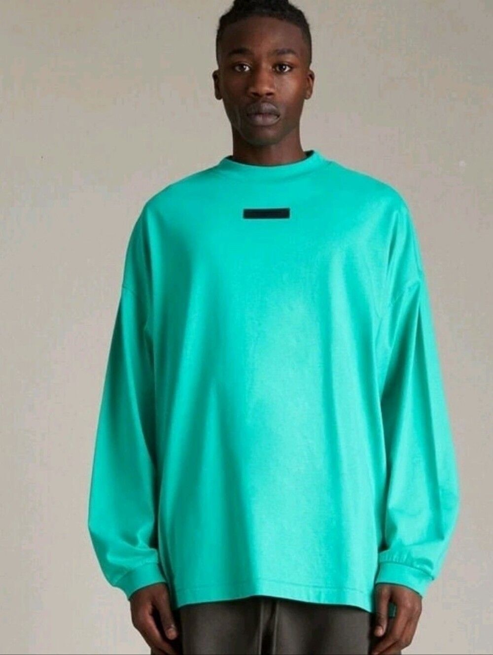 Essentials Fear Of God Men's Oversized Teal Green Long-Sleeve Shirt Euc Small